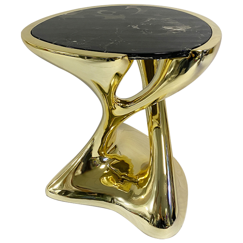 Приставной стол Molten Gold Side Table Глянцевое золото Черный Мрамор Nero в Саратове | Loft Concept 