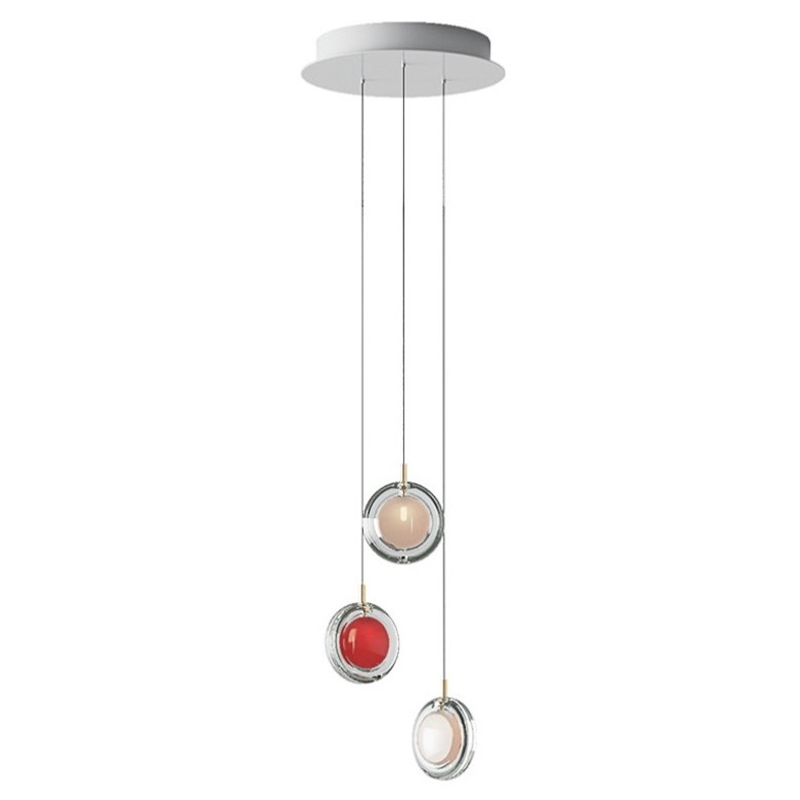 Люстра Lens 3 красный в стиле Bomma Прозрачное Стекло Красный Белый в Саратове | Loft Concept 