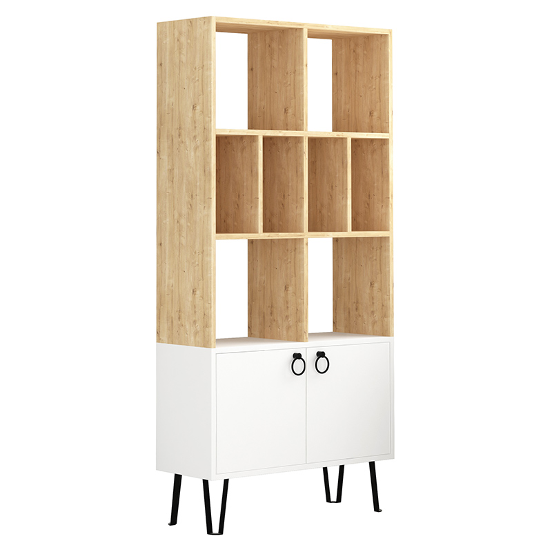 Стеллаж прямой цвета древесины с полками и 2-мя белыми дверцами BENE BOOKCASE OAK Древесина Белый Стеллаж прямой цвета древесины с полками и 2-мя белыми дверцами BENE BOOKCASE OAK Древесина Белый в Саратове | Loft Concept