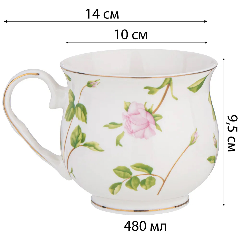 Кружка фарфоровая белая с цветочным принтом 480 мл Flower Porcelain Collection в Саратове