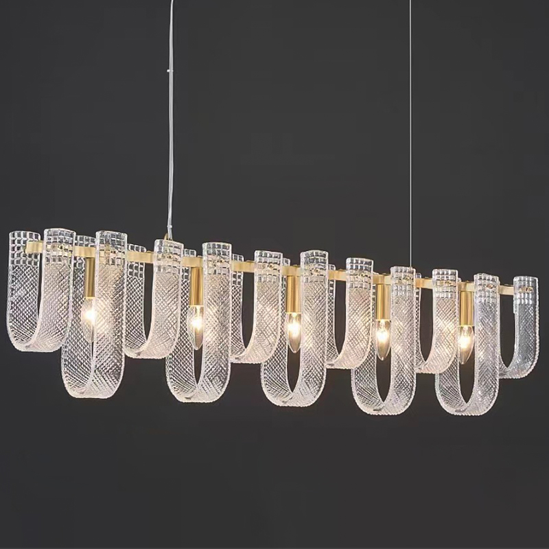 Линейная Люстра Prudence Textured Glass Linear Chandelier B Прозрачное Стекло Золотой в Саратове | Loft Concept 