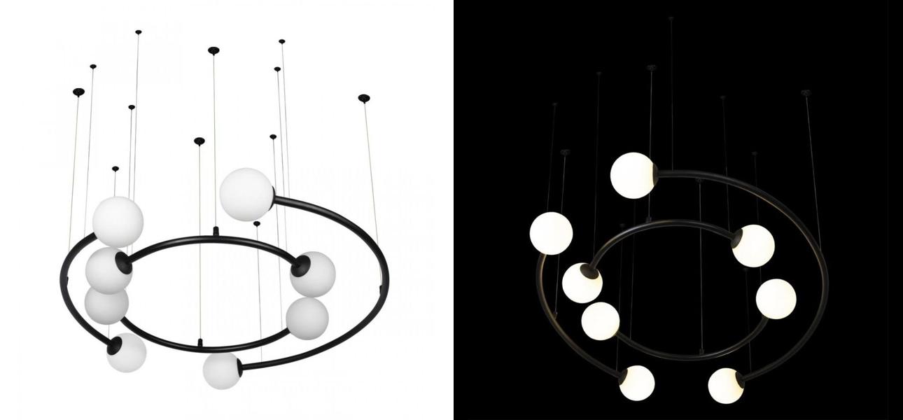 Дизайнерская Модульная Люстра PLANETARY two rings Black 80 см - фото