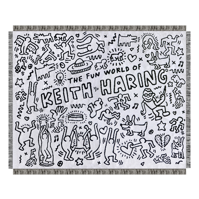 Покрывало граффити черно-белое Кит Харинг Keith Haring Bed Сover Черно-белый в Саратове | Loft Concept 