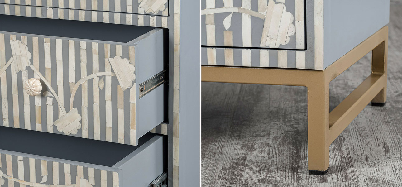 Комод белый инкрустация костью Gray Flowers - фото №2