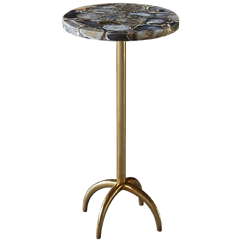 Приставной столик со столешницей из агата Grey Agate Side Table Серый Коричневый Латунь в Саратове | Loft Concept 