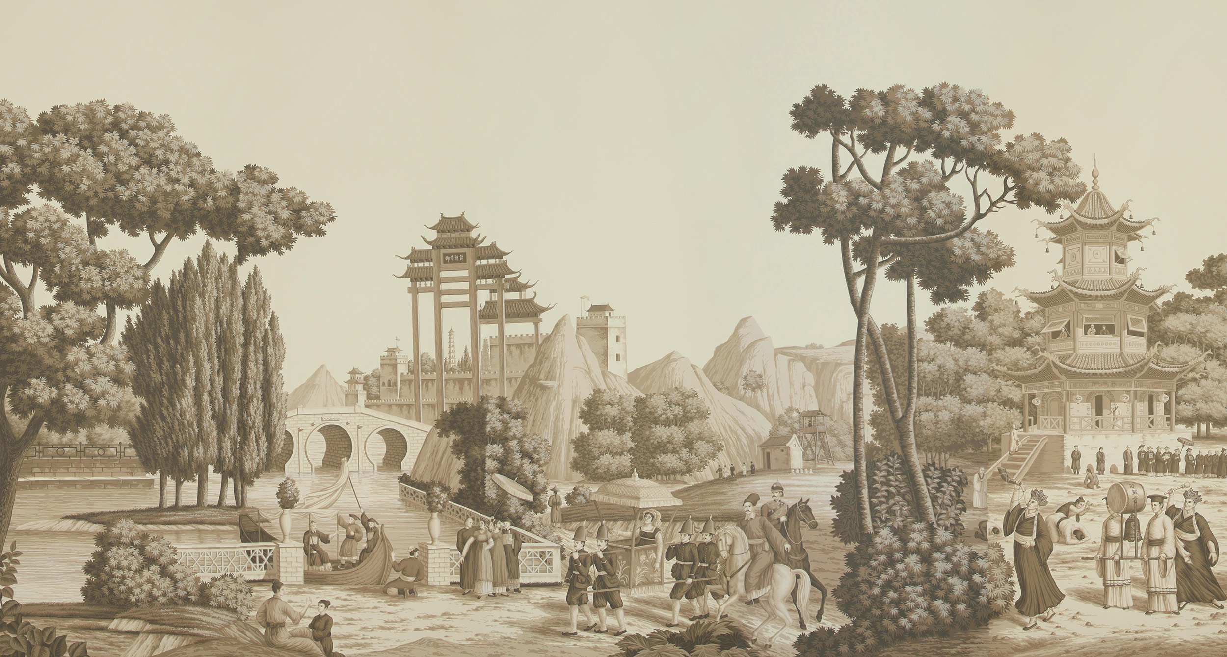 Обои ручная роспись Procession Chinoise Sepia on scenic paper Обои ручная роспись Procession Chinoise Sepia on scenic paper - постер Loft-Concept в Саратове