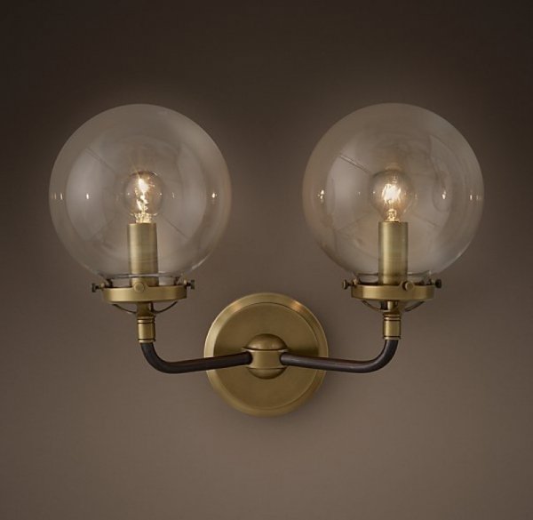 Бра Bistro Globe Clear Glass Double Sconce Brass  в Саратове | Loft Concept 