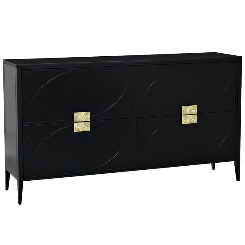 Комод с 4-мя ящиками Amelie Black Chest of Drawers Черный Черный Золотой в Саратове | Loft Concept 