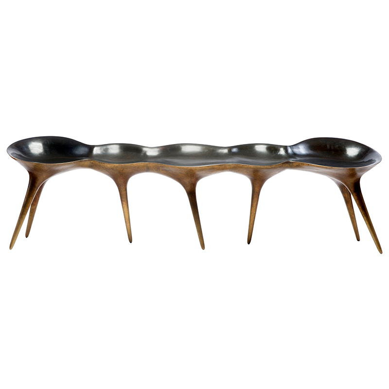 Банкетка Дизайнерская Molecule Bench in Cast Bronze дизайн Timothy Schreiber бронза Темная бронза Бронза в Саратове | Loft Concept 