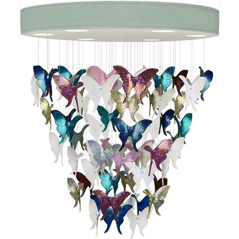 Люстра Цветные Бабочки Светло-Зеленая база Night Butterflies Chandelier Multi Color Зеленый Мульти в Саратове | Loft Concept 