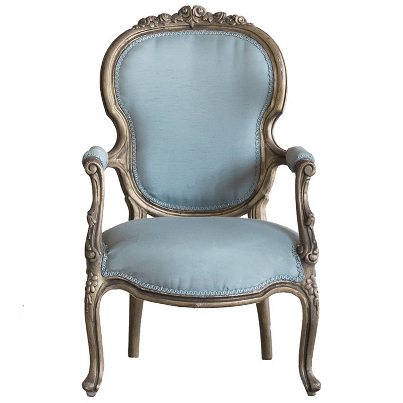 Кресло Arm Carved Chair blue linen Голубой пастельный Темный дуб Кресло Arm Carved Chair blue linen Голубой пастельный Темный дуб в Саратове | Loft Concept
