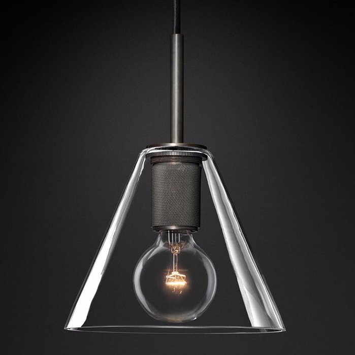 Подвесной светильник RH Utilitaire Funnel Pendant Black Темная бронза Прозрачное Стекло в Саратове | Loft Concept 