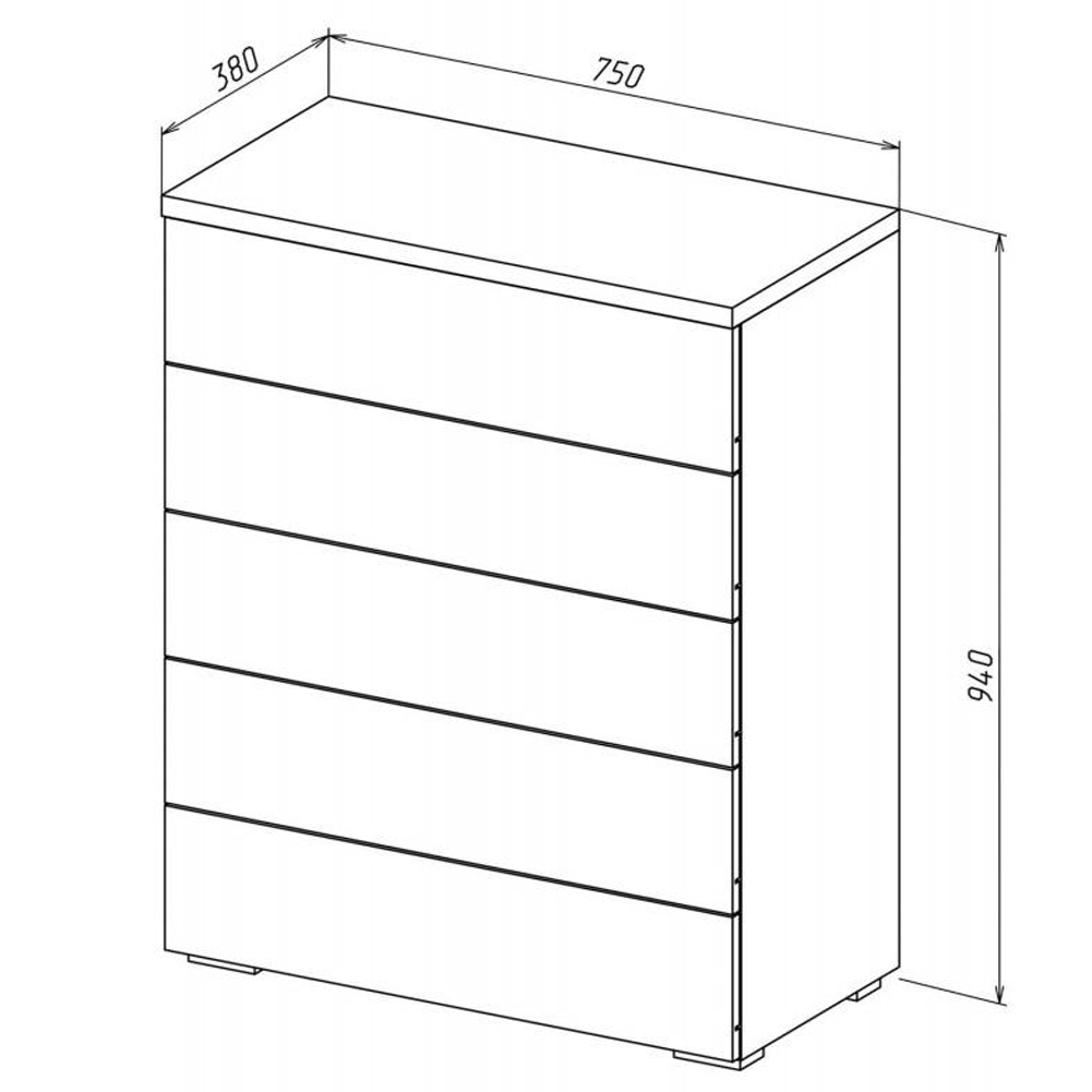 Комод с белым глянцевым фасадом с 5-ю ящиками Grace of Furniture  в Саратове