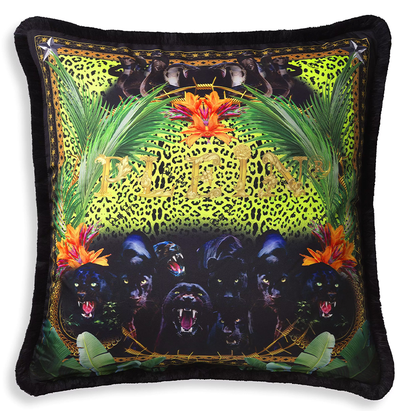 Подушка Philipp Plein Cushion Silk Jungle 70 x 70 Черный Мульти в Саратове | Loft Concept 