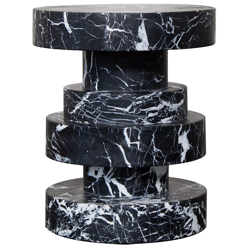 Приставной стол Apollo Stool Nero Marquina дизайн Kelly Wearstler Черно-белый Черный Мрамор Nero в Саратове | Loft Concept 