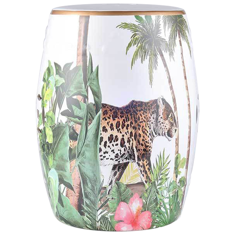Керамический табурет Leopard Tropical Animal Ceramic Stool White Белый Зеленый Коричневый Керамический табурет Leopard Tropical Animal Ceramic Stool White Белый Зеленый Коричневый в Саратове | Loft Concept