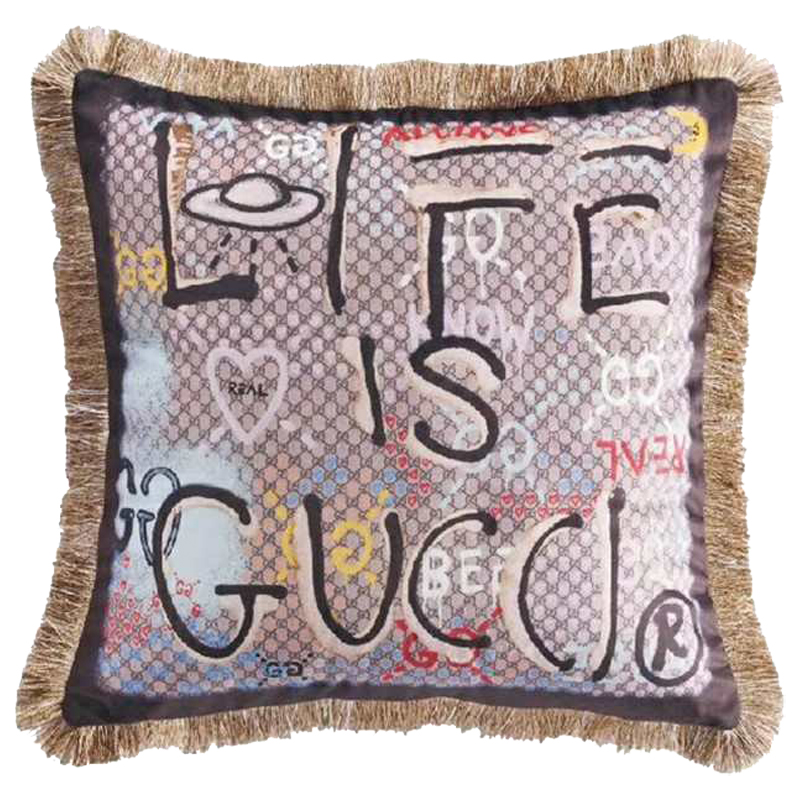 Декоративная подушка Cтиль Gucci Life is Gucci Коричневый Мульти в Саратове | Loft Concept 