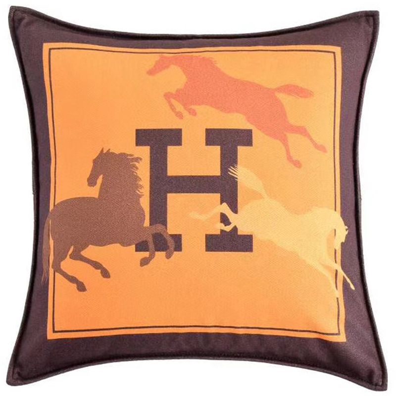 Декоративная подушка Hermes Horse 45 Желтый Коричневый Оранжевый в Саратове | Loft Concept 