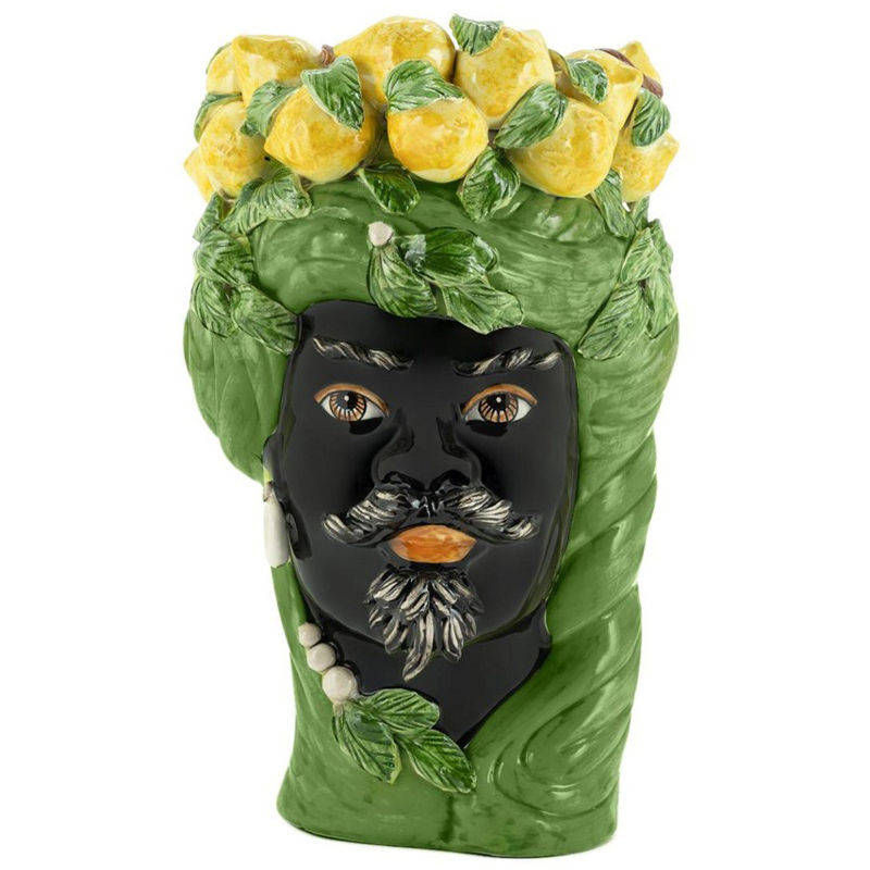 Ваза Vase Lemon Head Man Green Зеленый Желтый Черный в Саратове | Loft Concept 