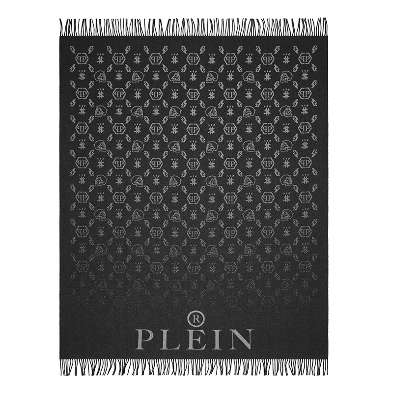 Плед Philipp Plein Plaid Cashmere Monogram Черный Серый в Саратове | Loft Concept 