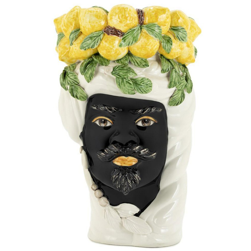 Ваза Vase Lemon Head Man White Белый Черный Желтый Зеленый в Саратове | Loft Concept 