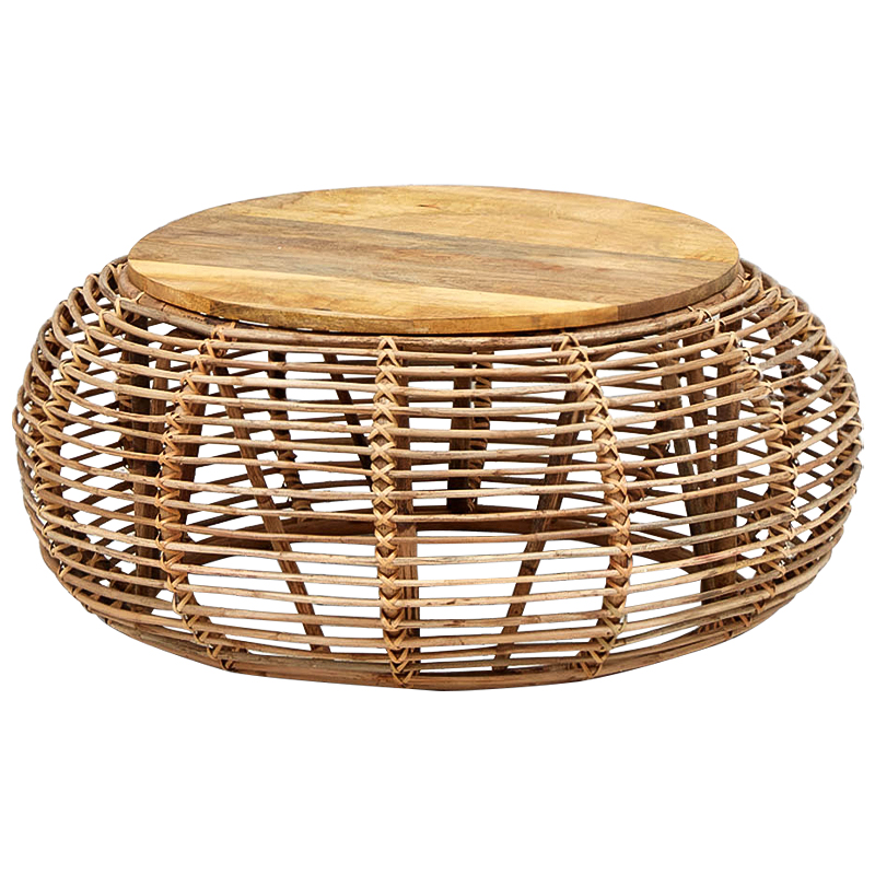 Плетеный кофейный стол с деревянной столешницей Wicker Wood Coffee Table Древесина Плетеный кофейный стол с деревянной столешницей Wicker Wood Coffee Table Древесина в Саратове | Loft Concept