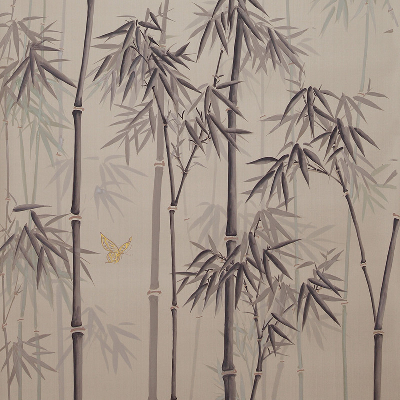 Обои ручная роспись Distant Bamboo Special Colourway on Lead Grey dyed silk Обои ручная роспись Distant Bamboo Special Colourway on Lead Grey dyed silk в Саратове | Loft Concept