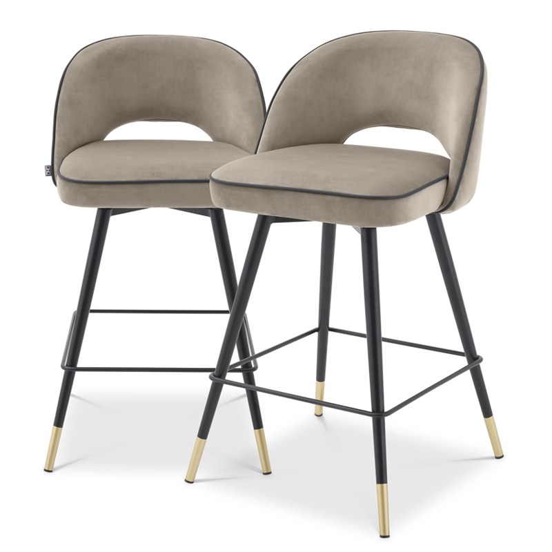 Комплект полубарных стульев Eichholtz Counter Stool Cliff set of 2 greige Бежево-серый Черный Латунь в Саратове | Loft Concept 