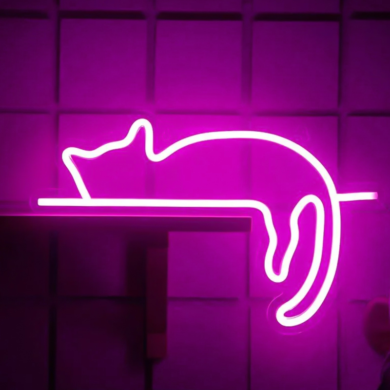 Неоновая настенная лампа Sleeping Kitten Neon Wall Lamp Розовый в Саратове | Loft Concept 