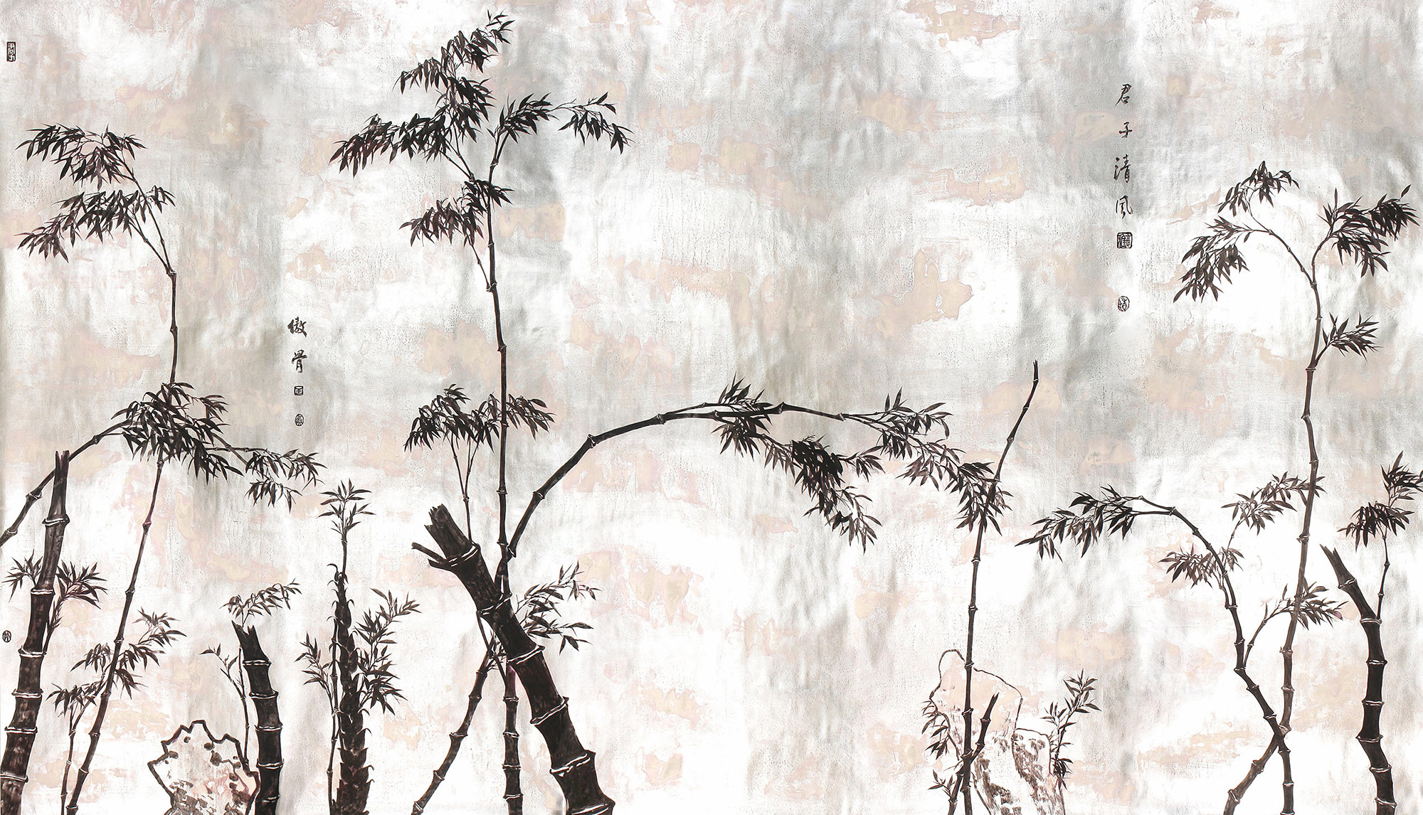 Обои ручная роспись Bamboo Quicksilver on Tarnished Silver gilded paper Обои ручная роспись Bamboo Quicksilver on Tarnished Silver gilded paper - постер Loft-Concept в Саратове