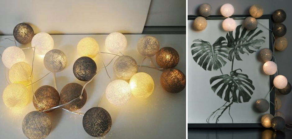 Гирлянда хлопковые фонарики Сotton Ball Sand-Grey - Loft-Concept в Саратове