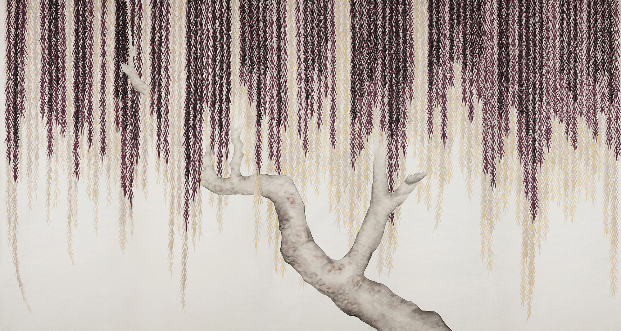 Обои ручная роспись Willow Boysenberry on Bleached White dyed silk Обои ручная роспись Willow Boysenberry on Bleached White dyed silk - постер Loft-Concept в Саратове