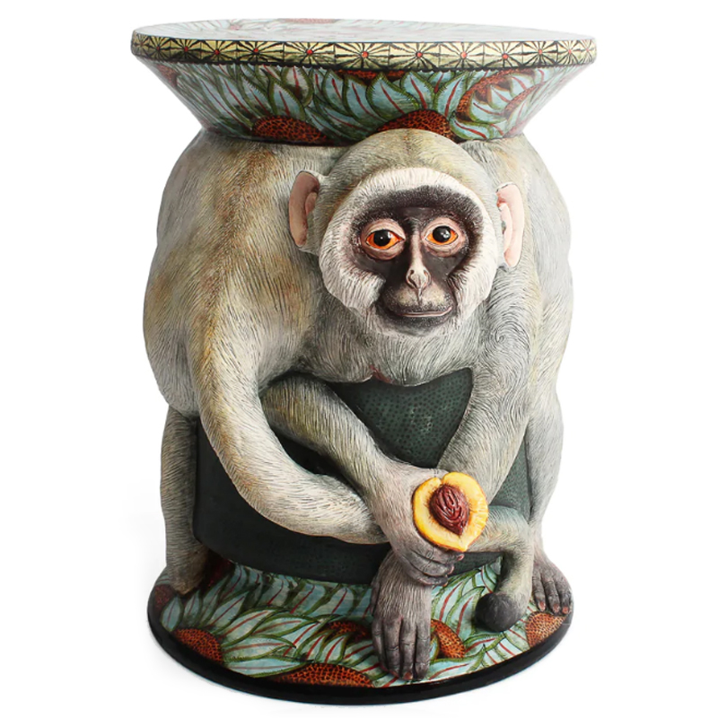 Табурет Обезьяна с фруктом ручная работа Monkey Side Table Серый в Саратове | Loft Concept 