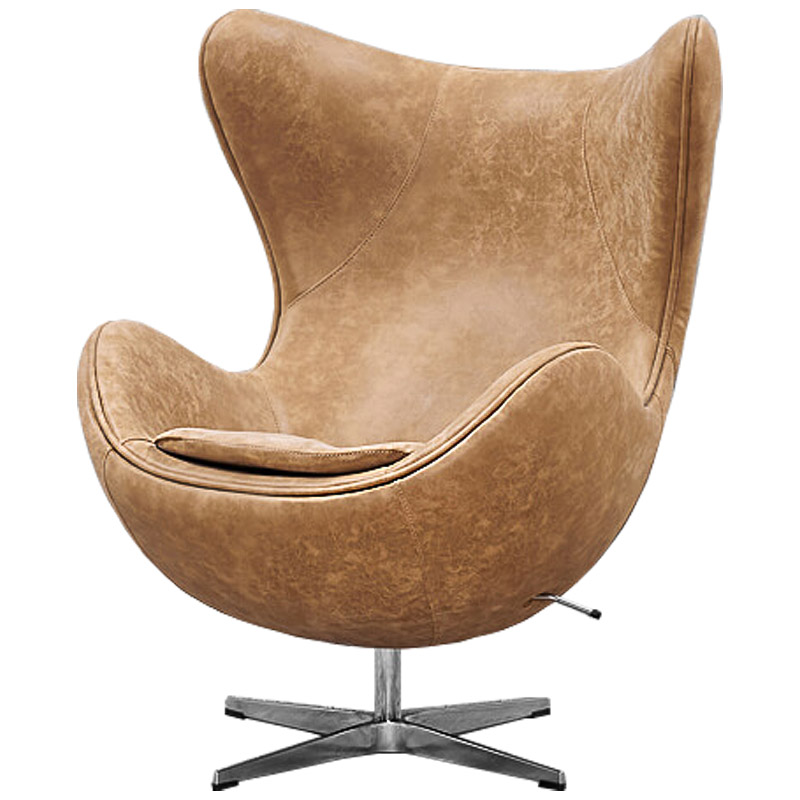 Кресло яйцо Egg Chair коричневая винтажная кожа Карамель Нержавеющая сталь в Саратове | Loft Concept 