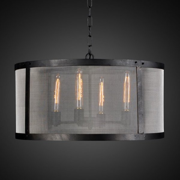 Люстра RH Riveted Mesh Chandelier Round Черный в Саратове | Loft Concept 