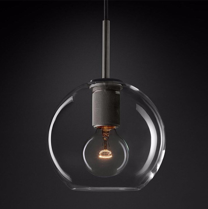 Подвесной светильник RH Utilitaire Globe Pendant Black Темная бронза Прозрачное Стекло в Саратове | Loft Concept 