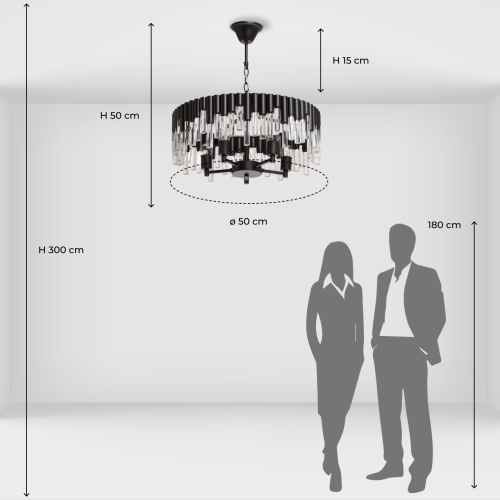 Люстра круглая из матового черного металла с подвесками из прозрачных стеклянных трубок Noir Tubes в Саратове