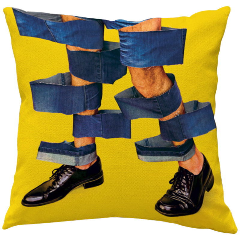 Декоративная подушка Seletti Cushion Jeans Желтый Синий Черный в Саратове | Loft Concept 