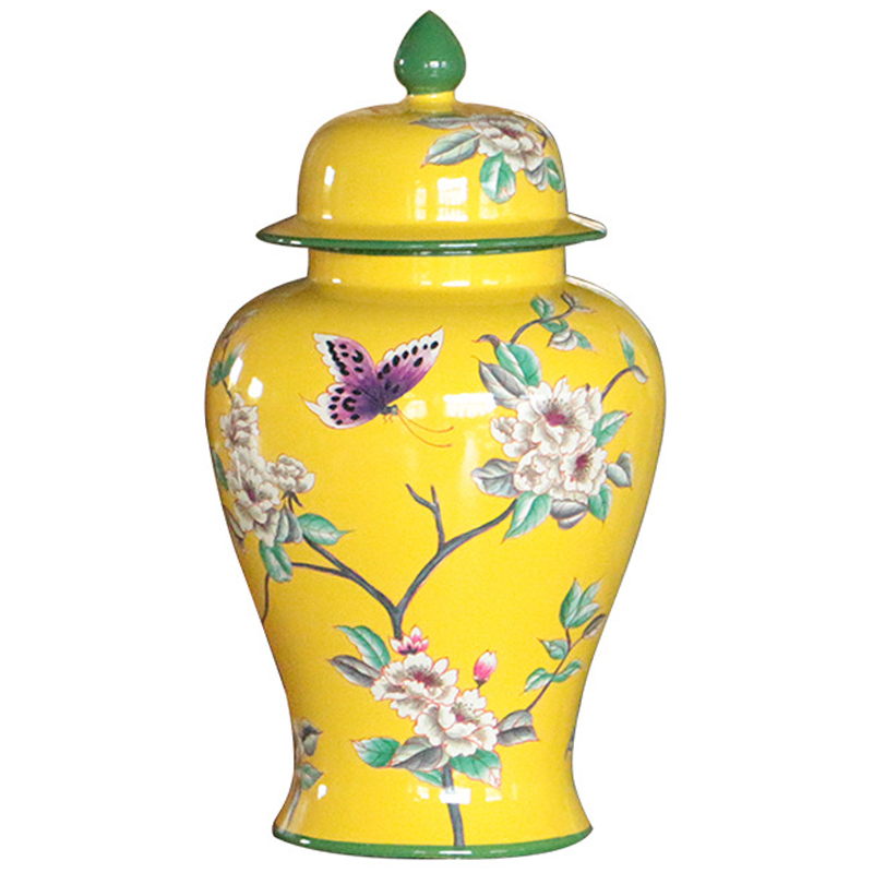 Ваза с крышкой Porcelain Yellow Garden Vase Желтый Зеленый в Саратове | Loft Concept 