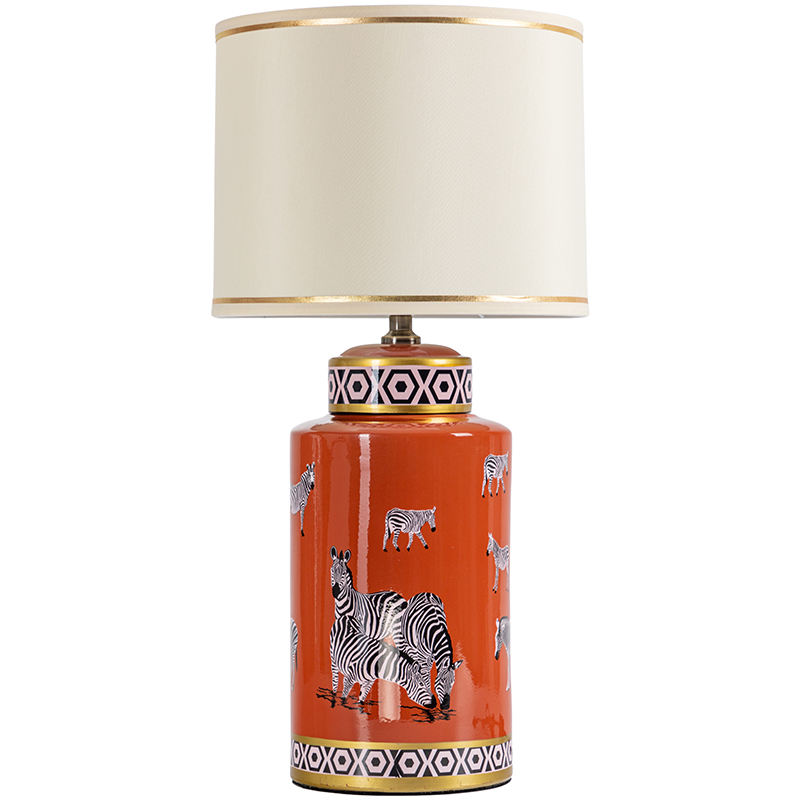 Настольная лампа Zebra Orange Lampshade Оранжевый Черно-белый Бежевый Золотой в Саратове | Loft Concept 