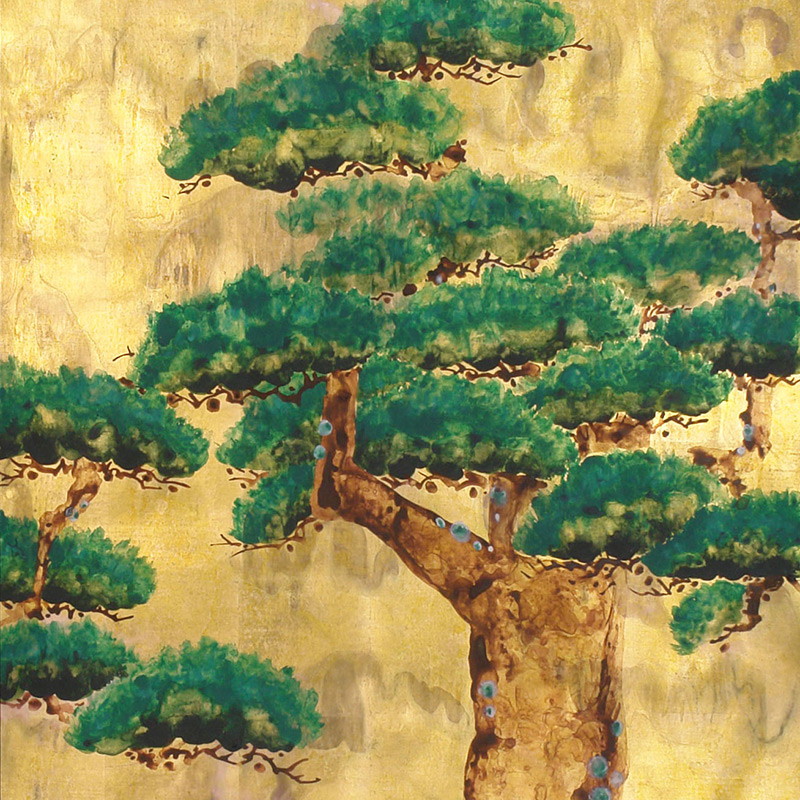 Обои ручная роспись Pine Trees Original colourway on Old Gold gilded paper with pearlescent antiquing Обои ручная роспись Pine Trees Original colourway on Old Gold gilded paper with pearlescent antiquing в Саратове | Loft Concept