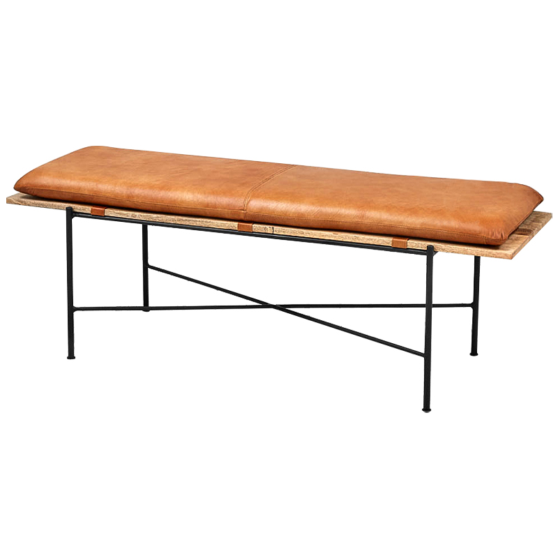 Банкетка Leather Metal Wood Bench Карамель Древесина Черный в Саратове | Loft Concept 