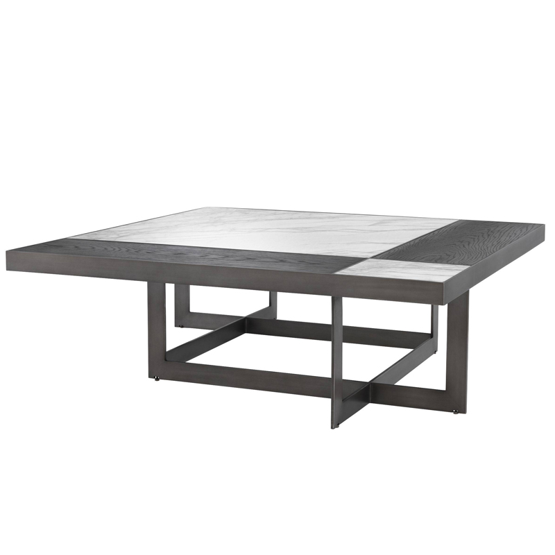 Кофейный стол Eichholtz Coffee Table Hermoza Мокко Белый Мрамор Bianco Темная бронза в Саратове | Loft Concept 