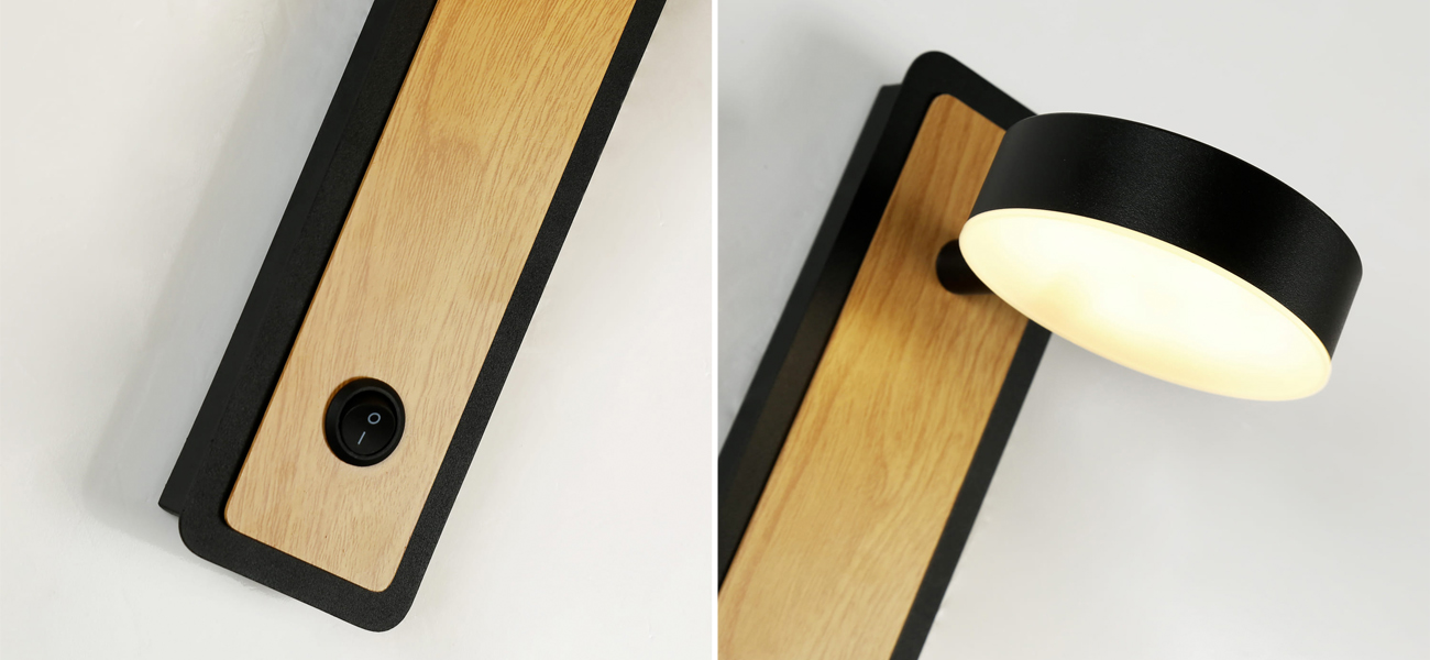 Черное бра со вставкой из светлого дерева GAVIN WOOD - фото