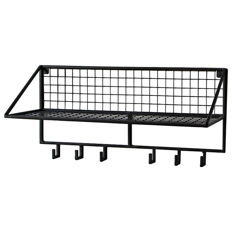 Вешалка с полкой Rhian Industrial Metal Rust Shelf Black S Черный в Саратове | Loft Concept 