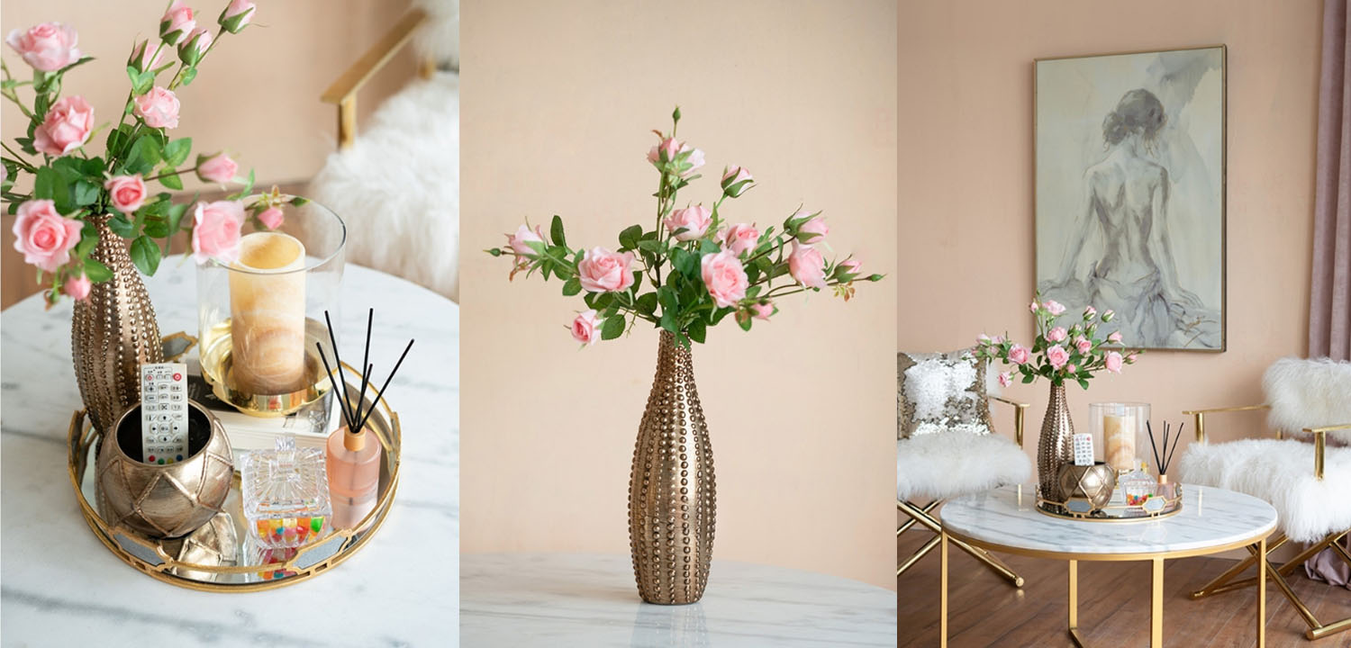 Ваза Ribbed Vase Narrow Throat bronze-gold 34 - фото №1