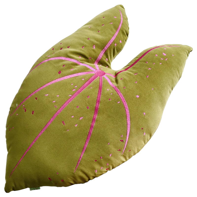 Декоративная подушка Botanical Cushion Caladium Зеленый смок Розовый в Саратове | Loft Concept 