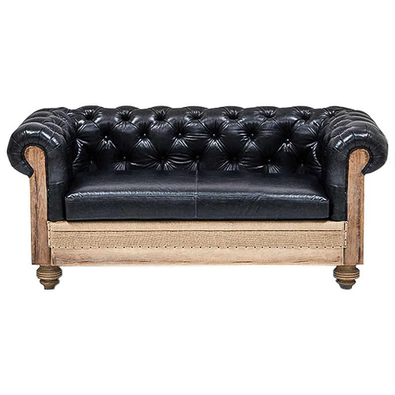 Диван Deconstructed Chesterfield Sofa double Black leather Черный Коричневый в Саратове | Loft Concept 