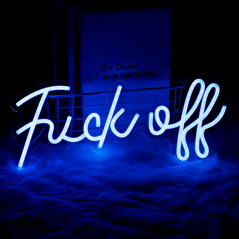 Неоновая настенная лампа Fuck Off Neon Wall Lamp Синий Синий в Саратове | Loft Concept 