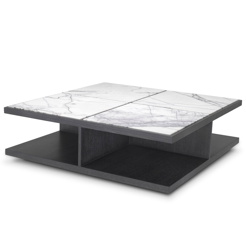 Кофейный стол Eichholtz Coffee Table Miguel Дерево Темно-Серый Белый Мрамор Bianco в Саратове | Loft Concept 